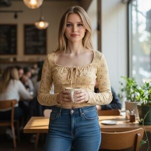 AEROPOSTALE M Light Yellow Robbed Top Bow Cropped R $40